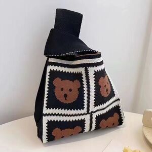 Brand new knitted Black and Brown Bear Pattern Tote Bag